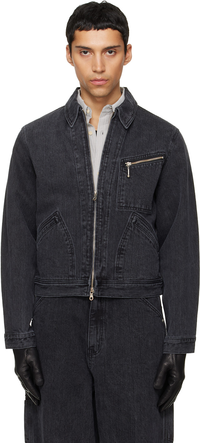 TONYWACK: Black Cord Twill Zippered Denim Jacket | SSENSE