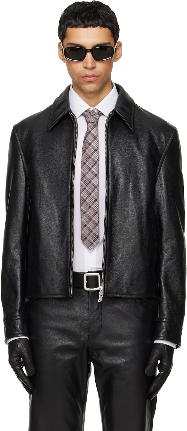 TONYWACK: Black Buckle Zip Cow Leather Jacket | SSENSE