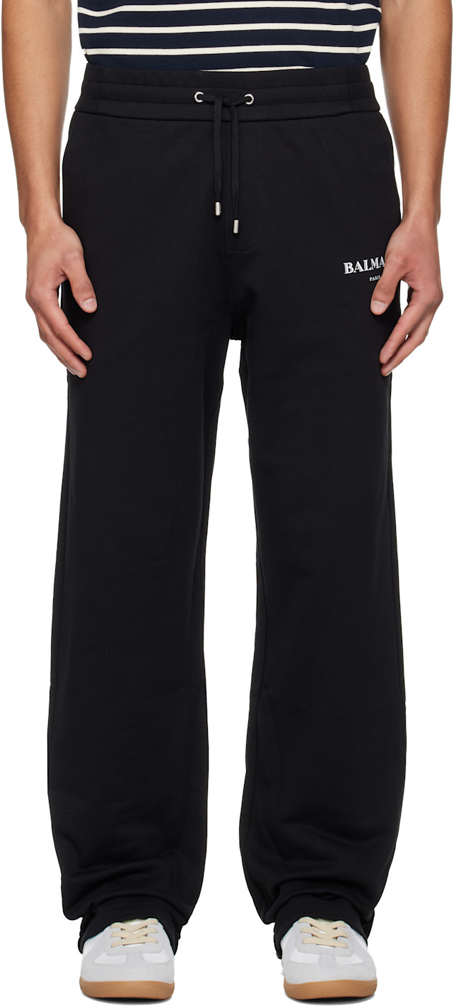 BALMAIN: Black 'Balmain Paris' Writing Sweatpants | SSENSE
