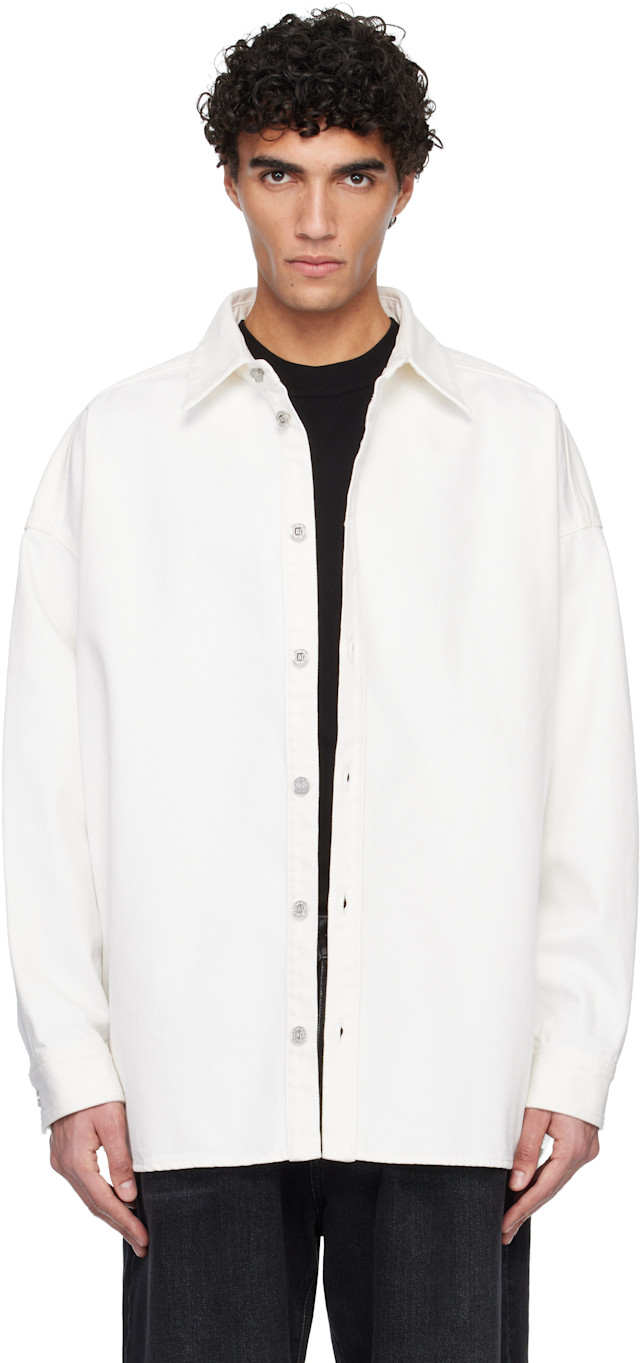 BALMAIN: Off-White Denim Overshirt | SSENSE