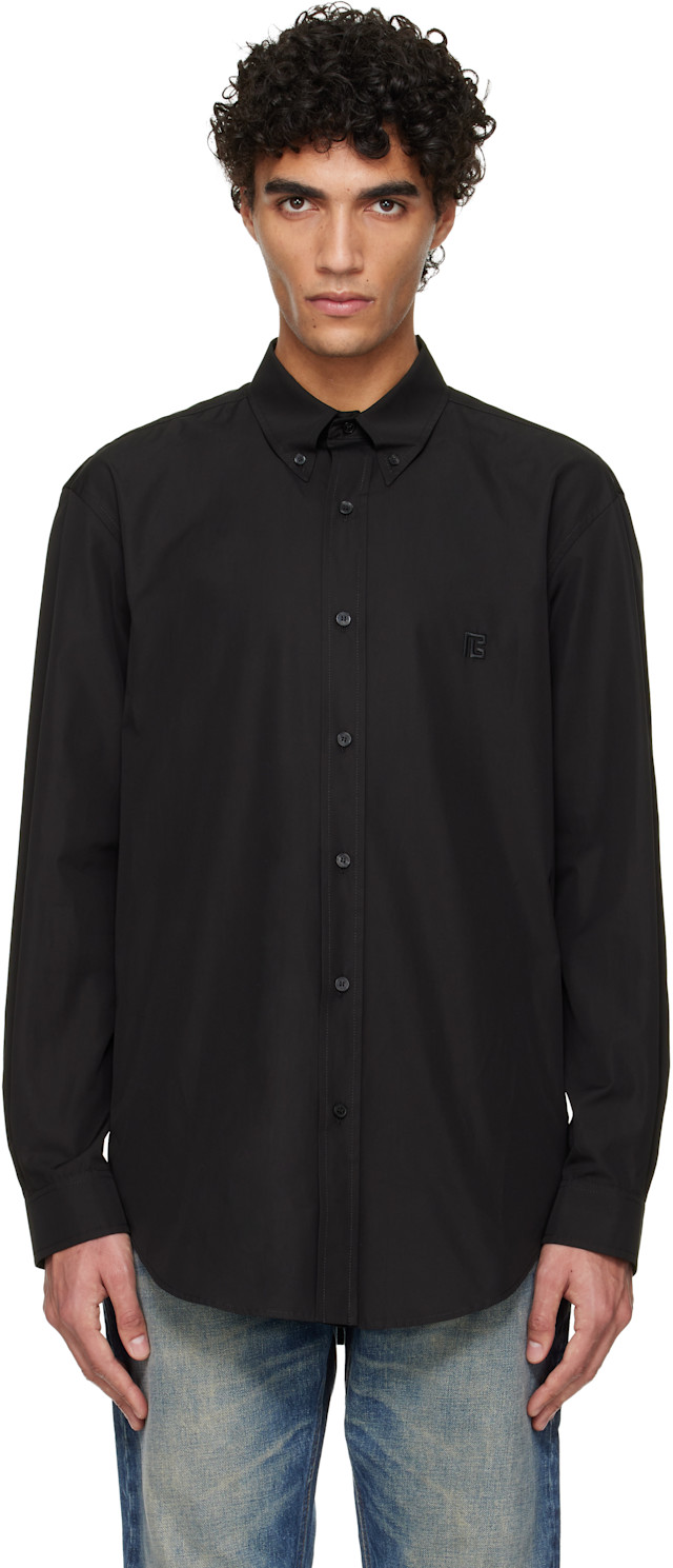 BALMAIN: Black Cotton Poplin Shirt | SSENSE