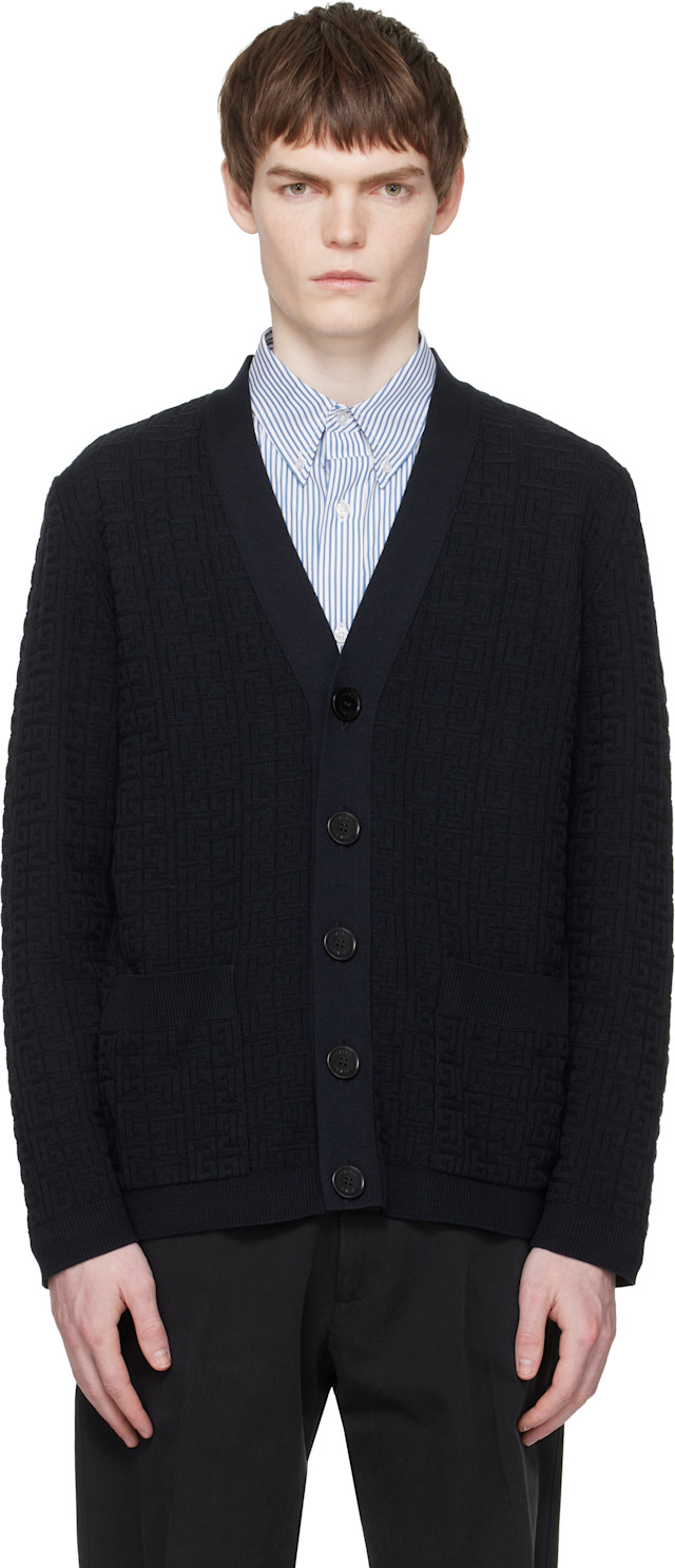 BALMAIN: Navy Monogram Vanise Knit Cardigan | SSENSE