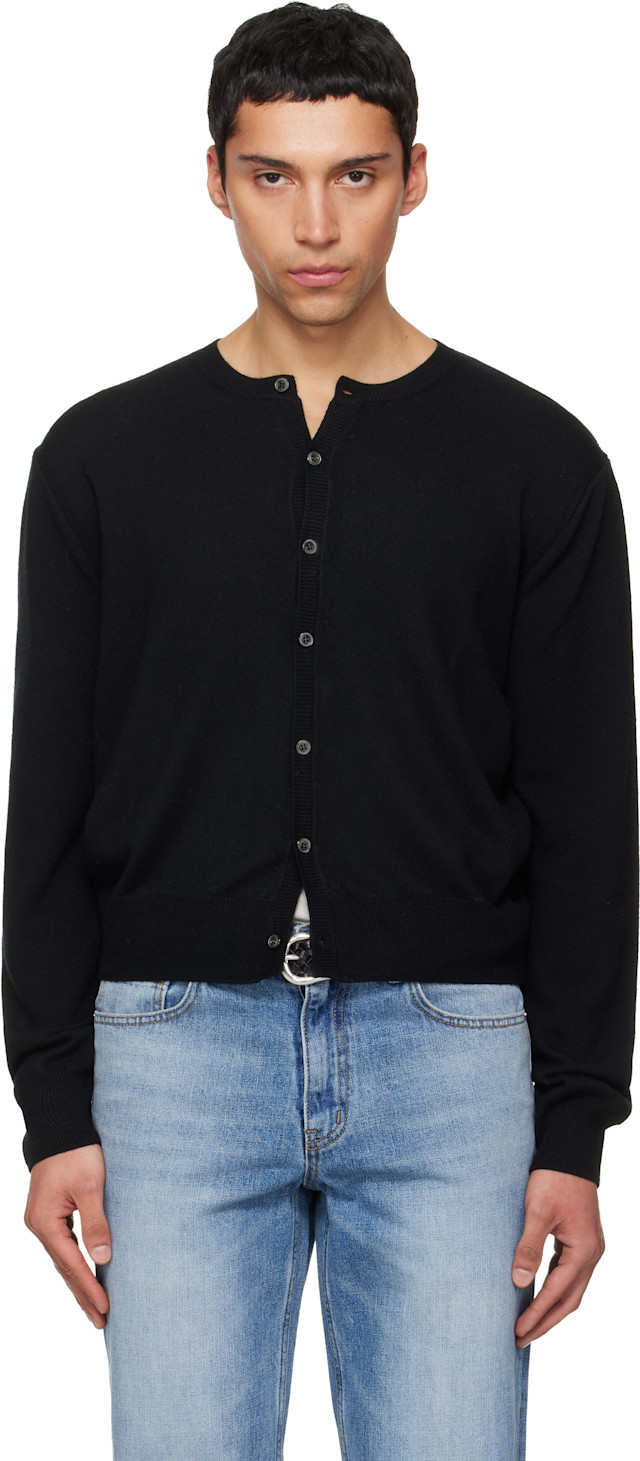 TONYWACK: Black Super Fine Wool Crew-Neck Cardigan | SSENSE Canada