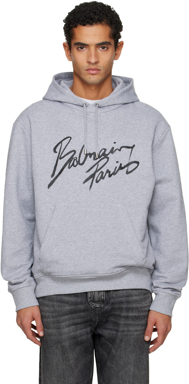Balmain: グレー 'Balmain Paris' フーディ | SSENSE 日本