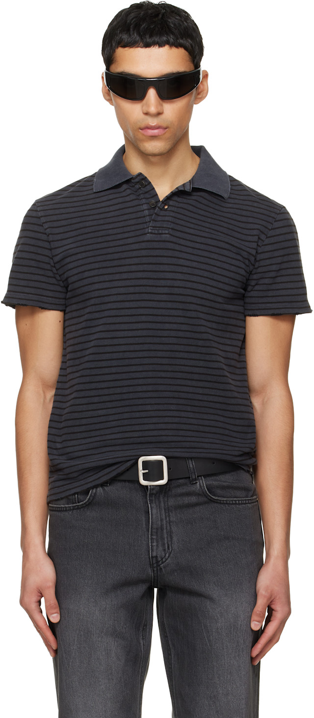 TONYWACK: Black Garment Dyed Stripe Pique Polo | SSENSE China
