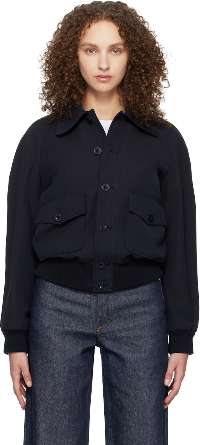 A.P.C. ボンバージャケット A.P.C.: Navy Raglan Bomber Jacket | SSENSE