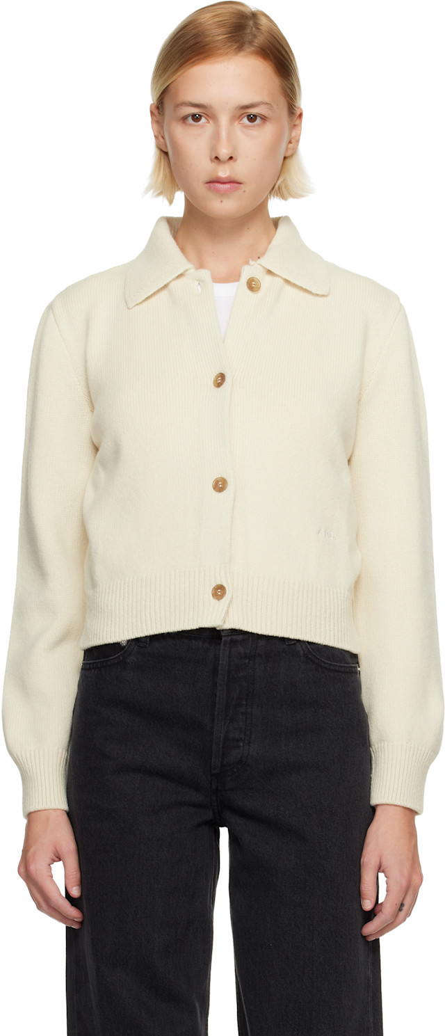 トップス coor Top Fill Wool Collar Cardigan A.P.C.: White Polo Shirt Collar Cardigan | SSENSE