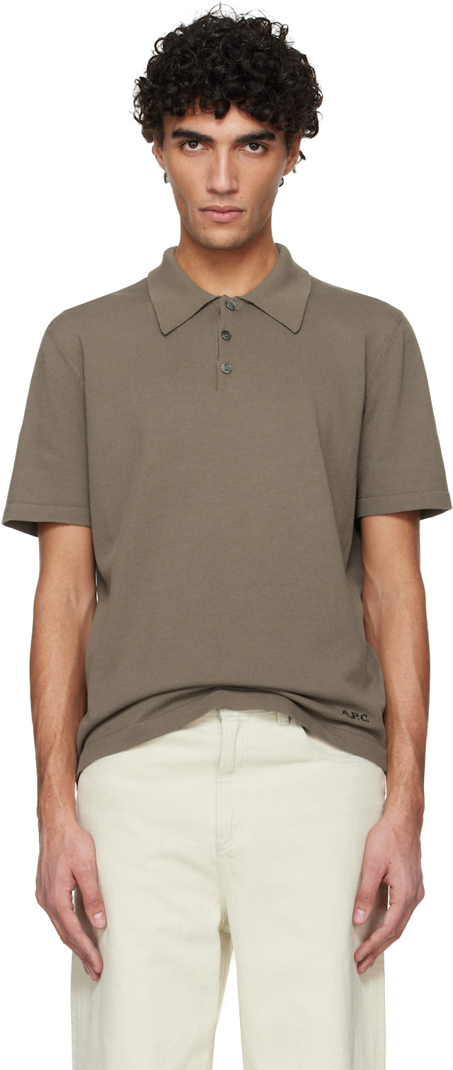 A.P.C.のポロシャツ　　カーキ色　新品未使用タグ付き　サイズM apc-khaki-knit-polo.jpg