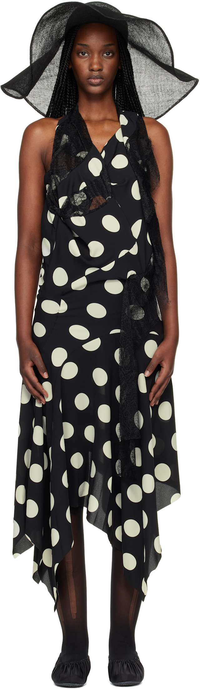 Junya Watanabe: Black & White Printed Lace Halter Midi Dress