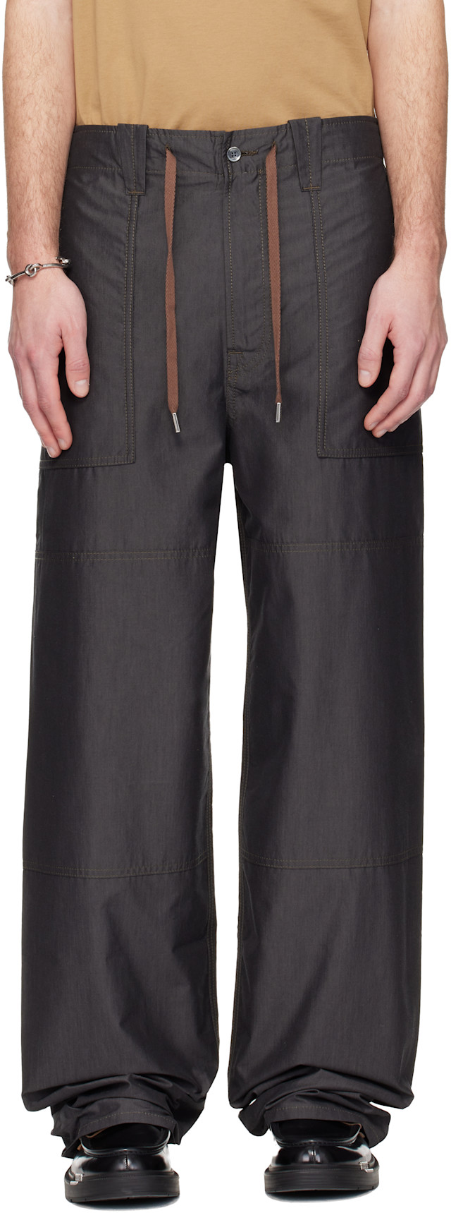 Lanvin: Gray Wide-Leg Chambray Cargo Pants | SSENSE