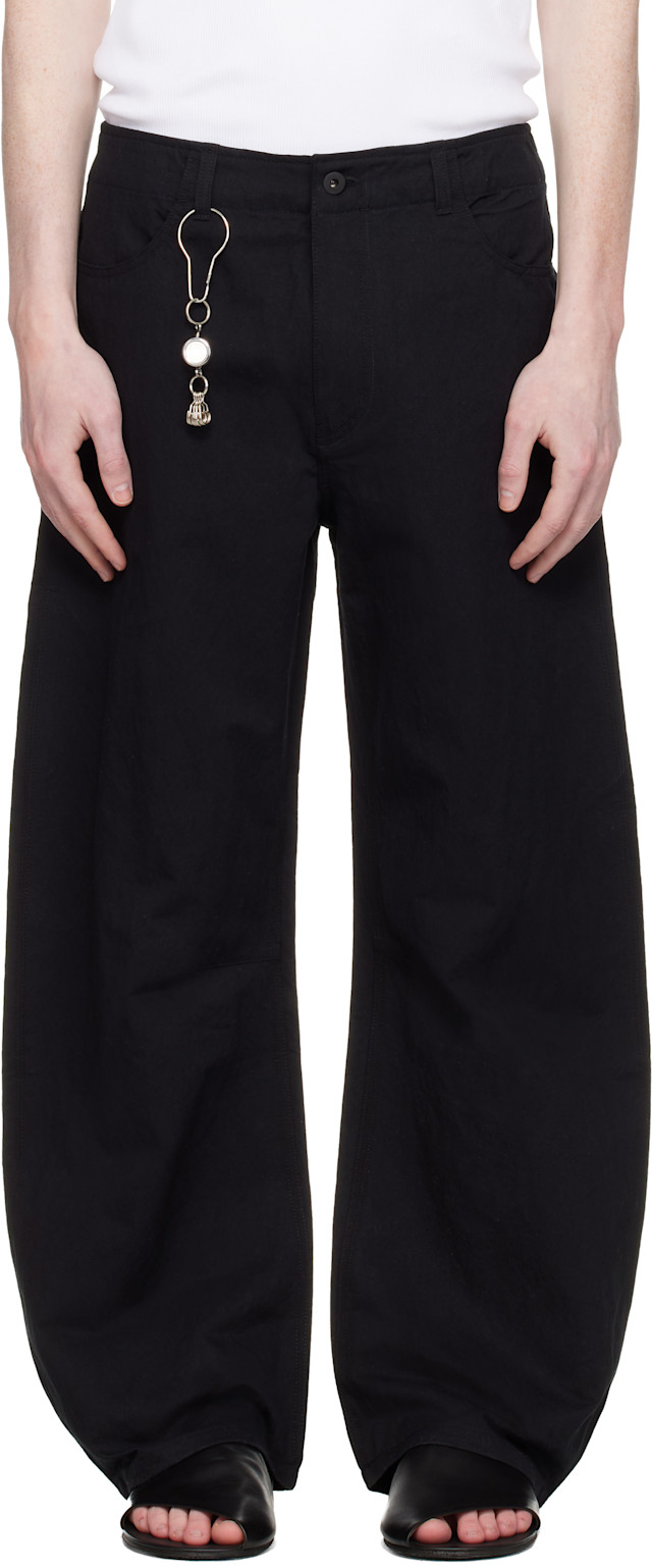 COOR: Black Deep Curved Cotton Blend Trousers | SSENSE