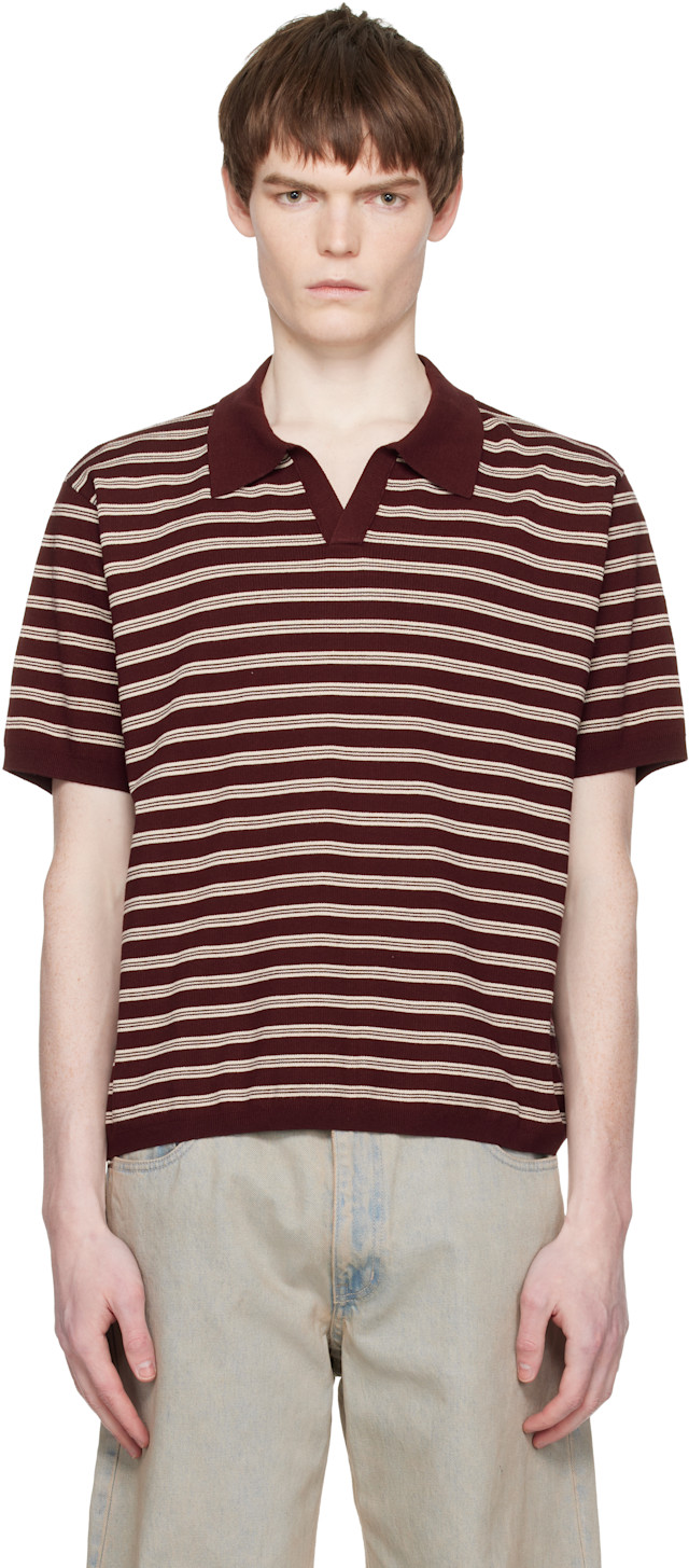 COOR: Red Open-Collar Stripe Polo | SSENSE