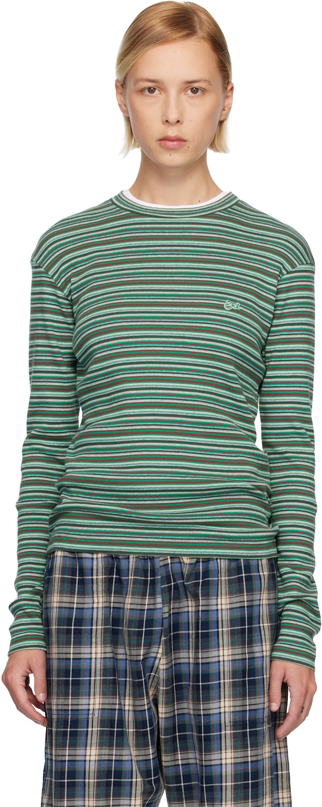 ERL: Green Striped Long Sleeved T-shirt | SSENSE