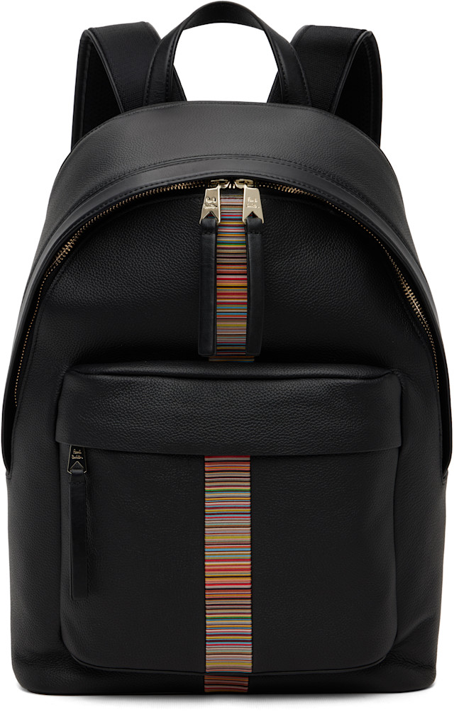 Paul Smith: Black Leather 'Signature Stripe' Trim Backpack | SSENSE