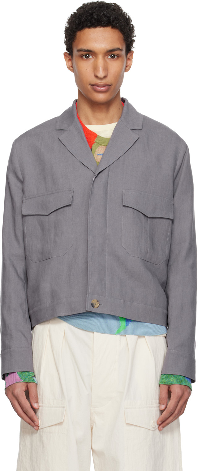 Paul Smith: Purple Linen Open-Collar Jacket | SSENSE