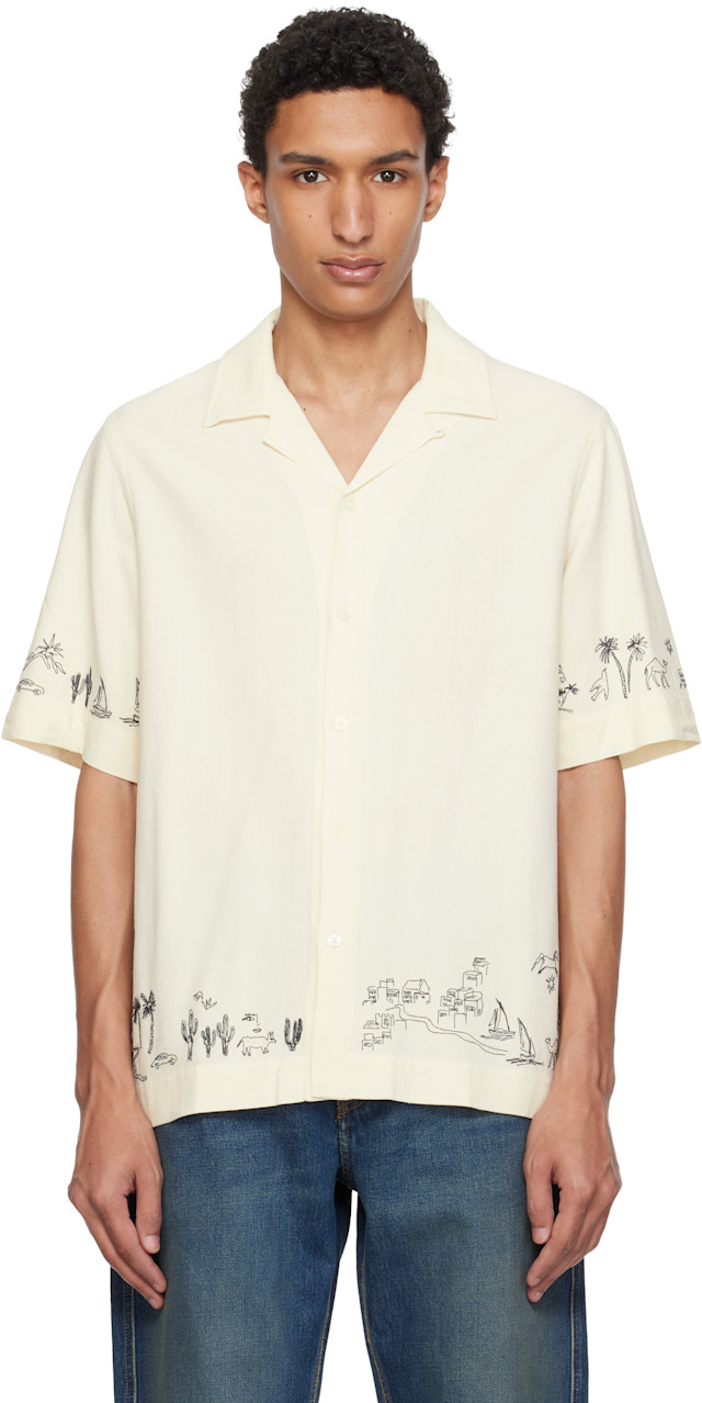 Paul Smith: Off-White Viscose-Linen Embroidered Shirt | SSENSE
