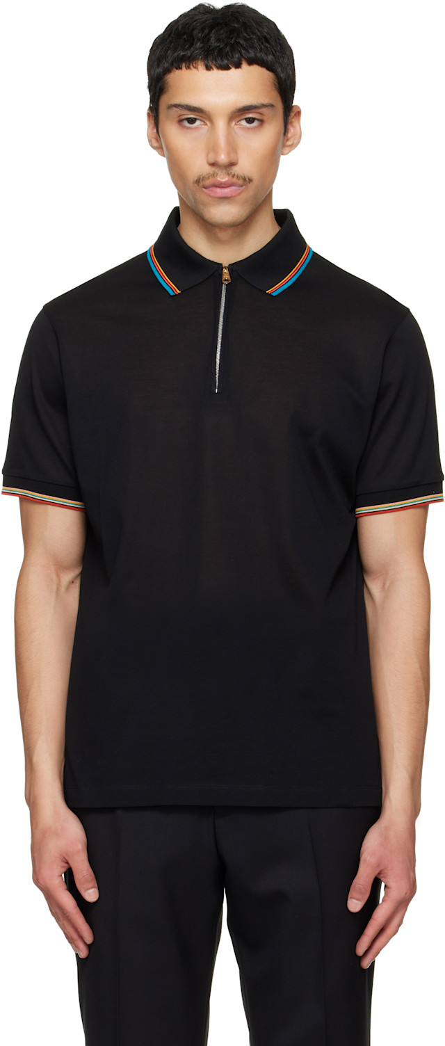 ストライプ ジッパーポロシャツ ネイビー Paul Smith: ネイビー Cotton 'Signature Stripe' Trim ジップ