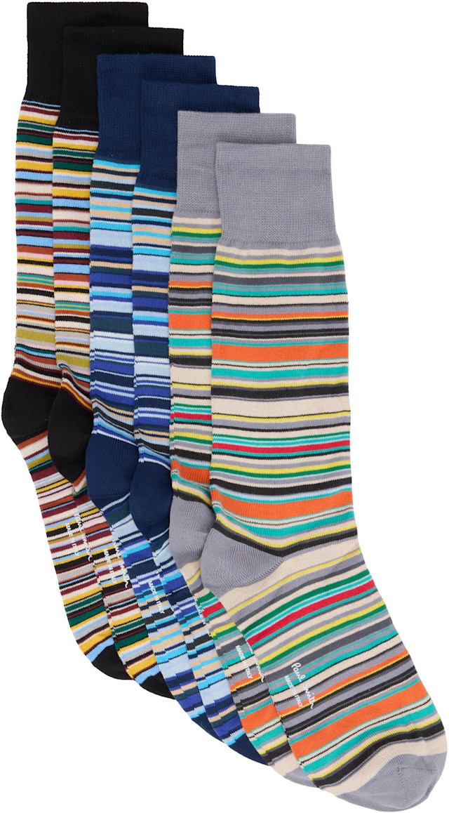 Paul Smith: マルチカラー シグネチャー ストライプ ソックス 6足