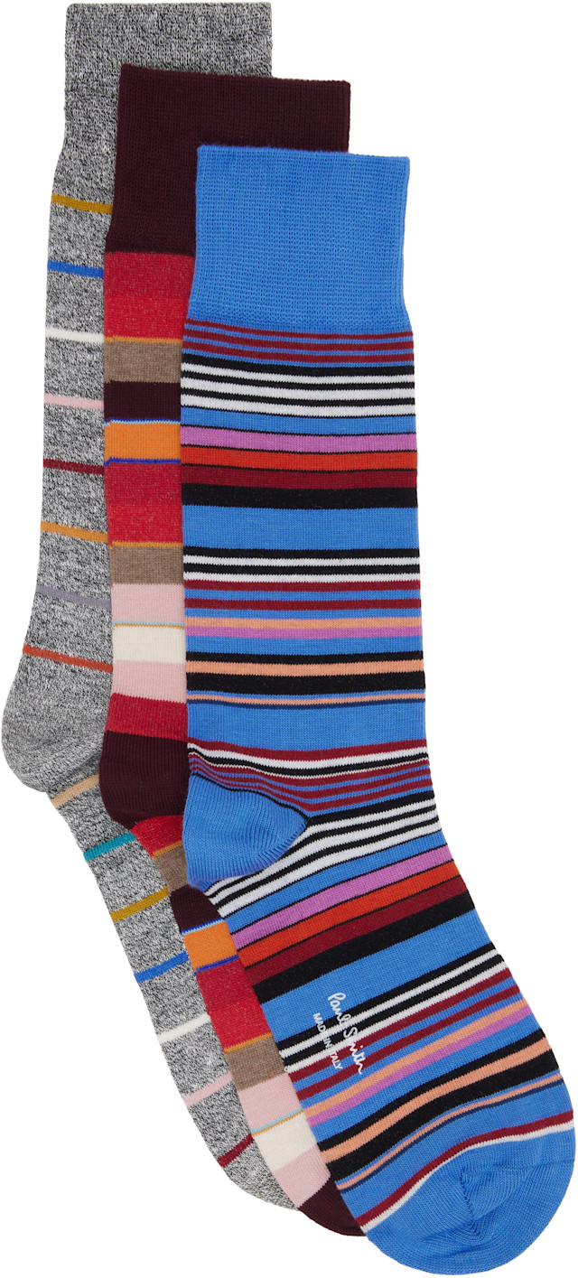 マルチカラーPaul Smith ソックス 3足セット メンズ Paul Smith: マルチカラー ボーダー ソックス 3足セット | SSENSE 日本