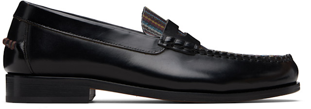 Paul Smith: ブラック 'Signature Stripe' Leather 'Lido' ローファー