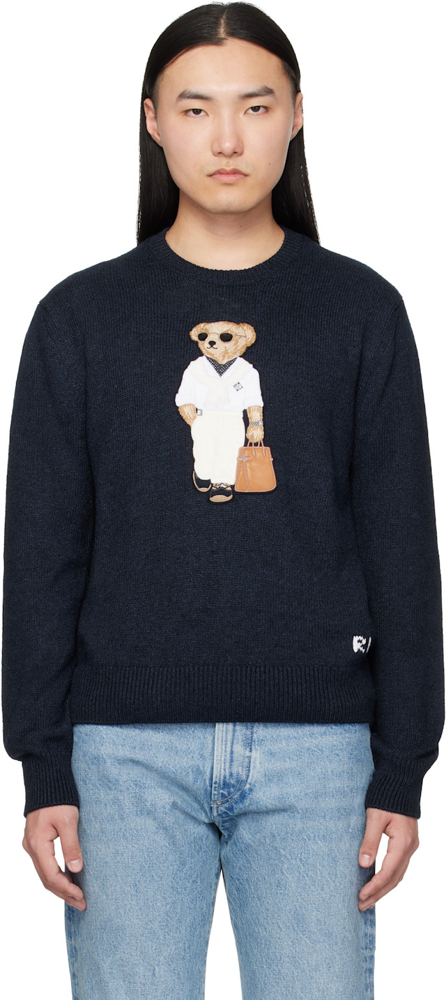 Ralph Lauren Purple Label: ネイビー 'Polo Bear' シルク リネン
