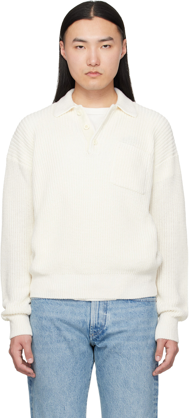 Ralph Lauren Purple Label: ホワイト シルクリネン ポロセーター
