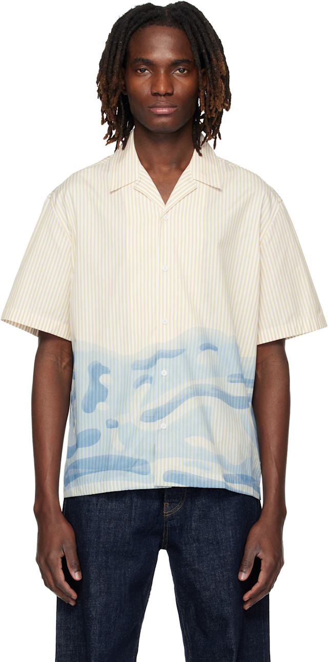 LACOSTE ゴルフ ストライプシャツ Lacoste: ホワイト＆ブルー Lacoste Logo リラックスフィット