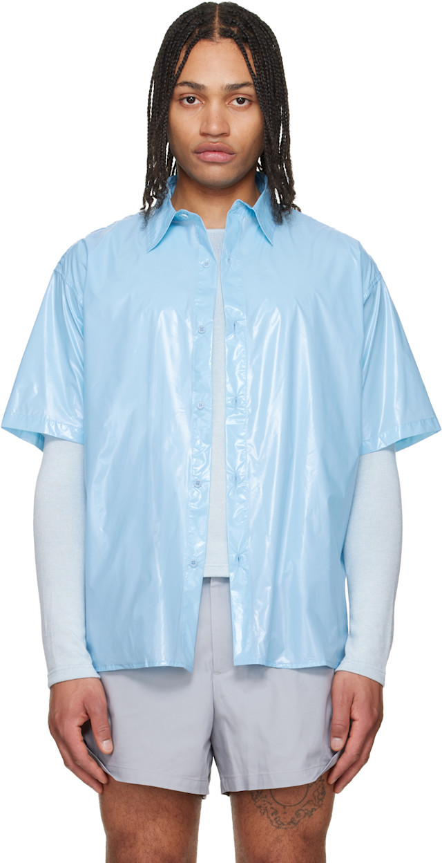 LII: Blue Gloss Short-Sleeve Shirt | SSENSE