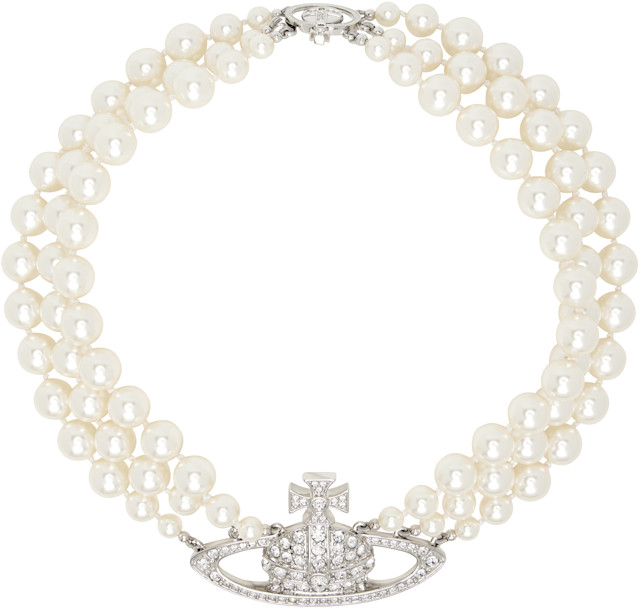 Vivienne Westwood: Three Row Pearl Bas Relief Necklace | SSENSE Canada