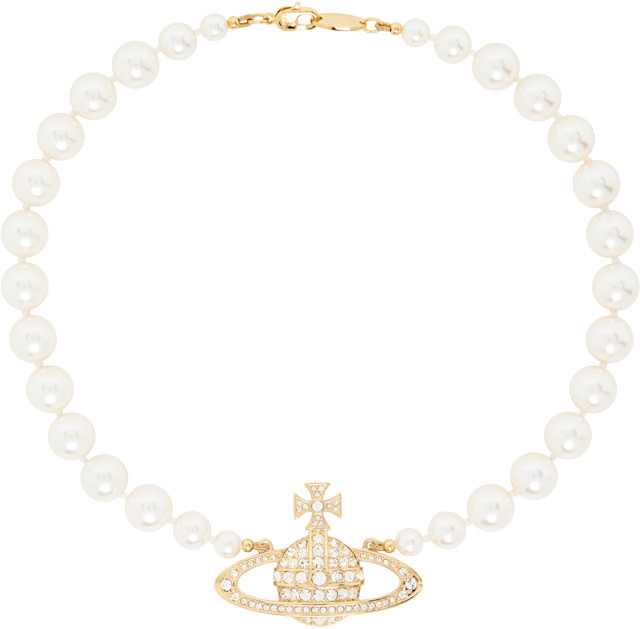 Vivienne Westwood ONE ROW PEARL ネックレス Vivienne Westwood: One Row Bas Relief Faux-Pearl Necklace | SSENSE