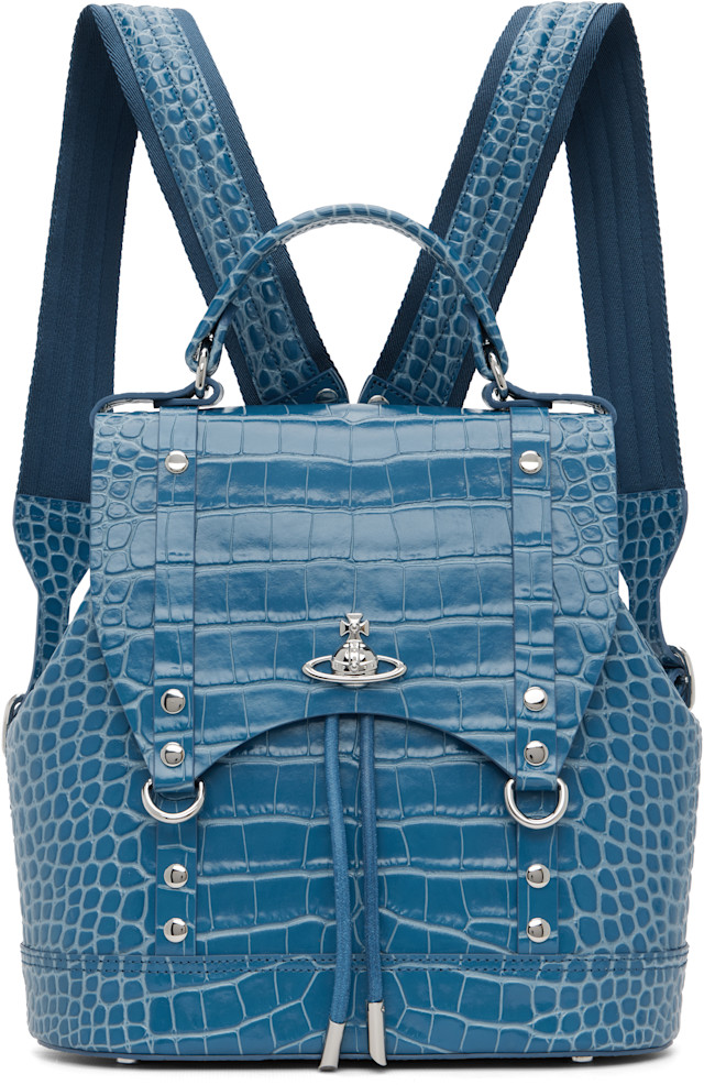 Vivienne Westwood: Blue Leather Max Small Backpack | SSENSE