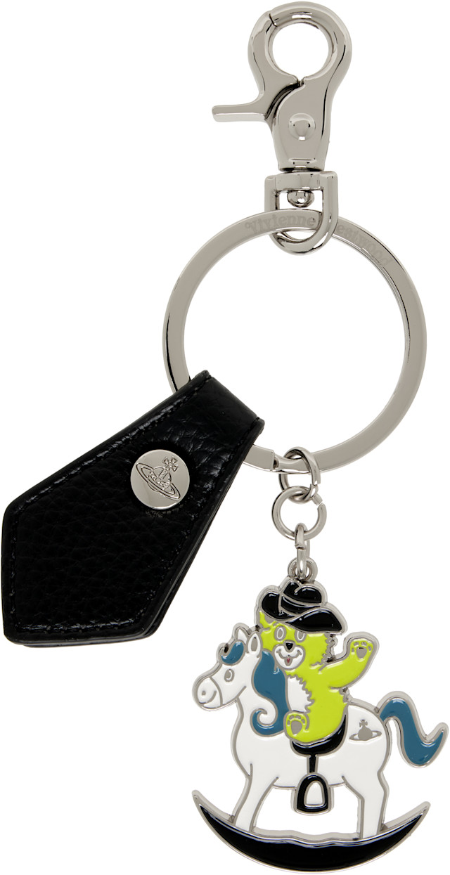 Vivienne Westwood: Silver & Black Rocking Horse Teddy Keychain