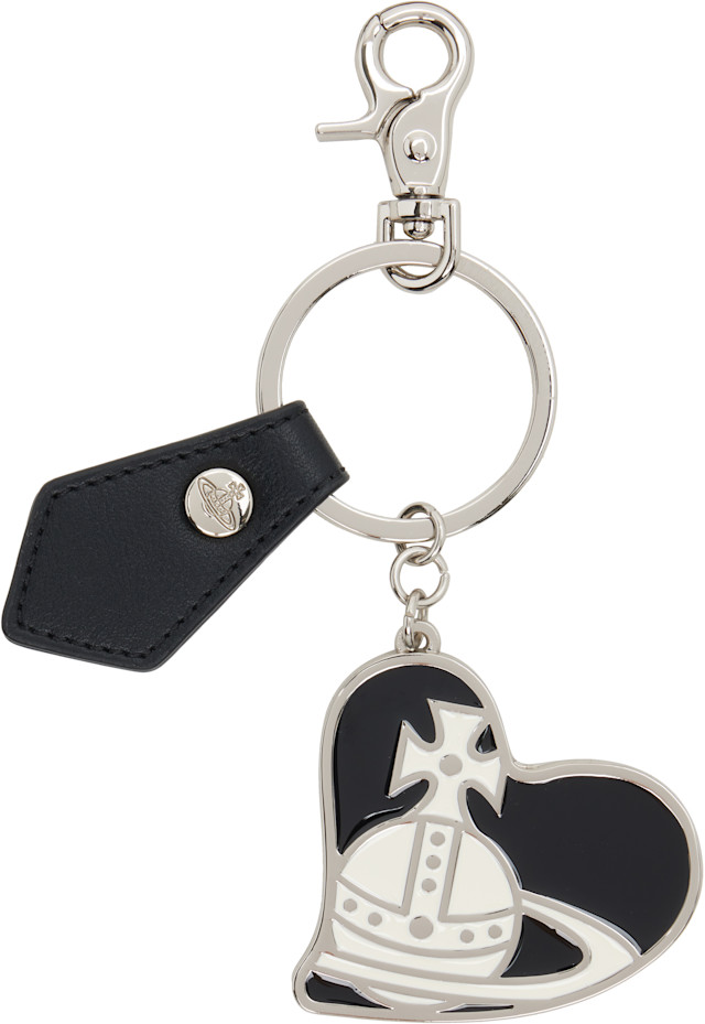 vivienne westwoodキーリング Vivienne Westwood: Black & Silver Orb Heart Keychain | SSENSE