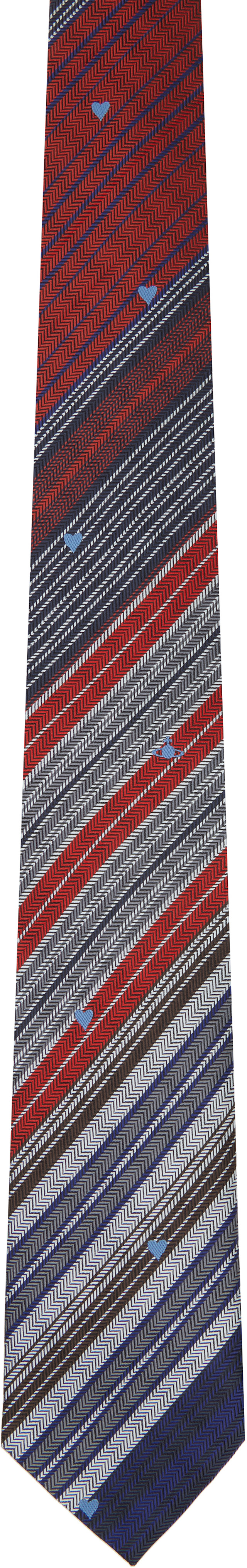 Vivienne Westwood: ネイビー＆レッド 8.5cm Heart Stripes ネクタイ