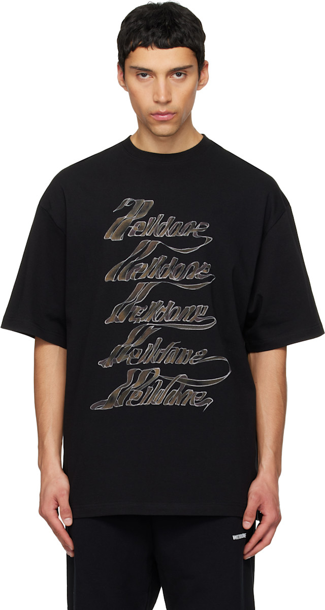 We11done: Black 'WE11DONE' Multi Logo T-shirt | SSENSE