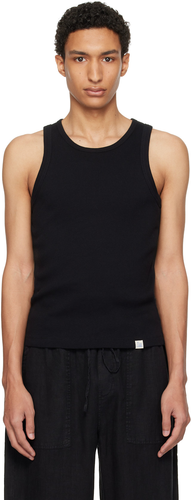 Merz b. Schwanen: Black Iconic Ribbed Cotton Tank Top | SSENSE