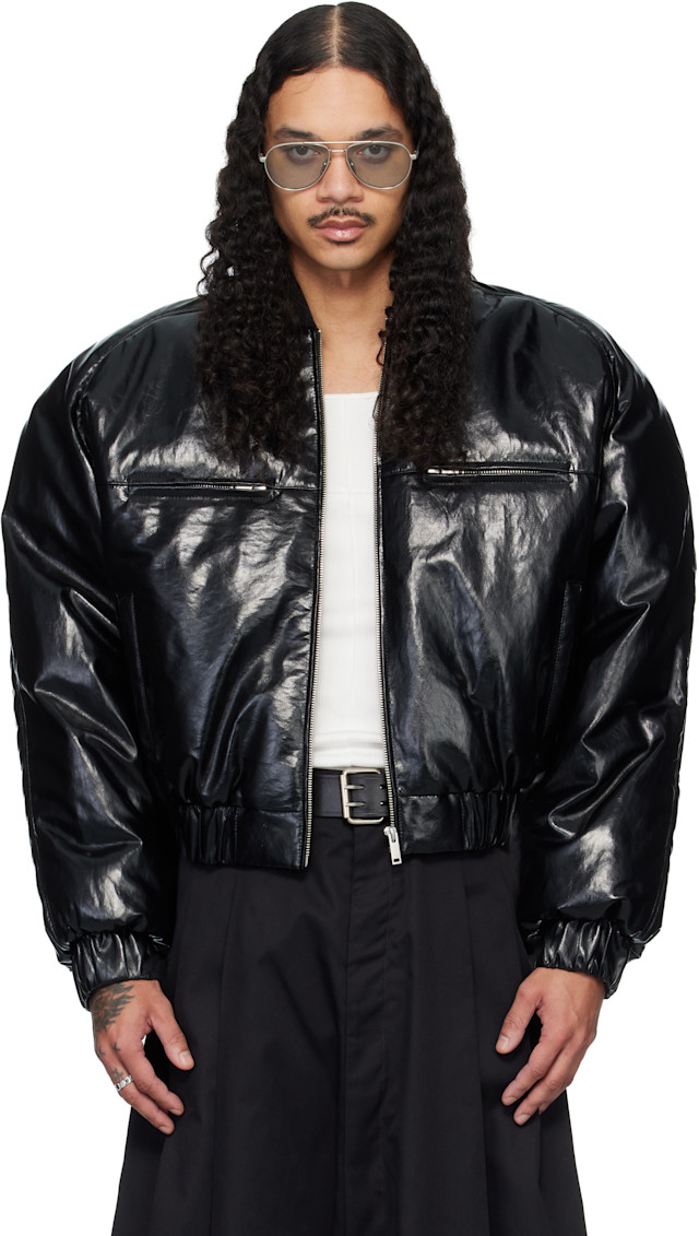 6(ROKU) FAKE LEATHER×BOA ZIP BLOUSON LU'U DAN: Black Riot Faux-Leather Bomber Jacket | SSENSE Canada