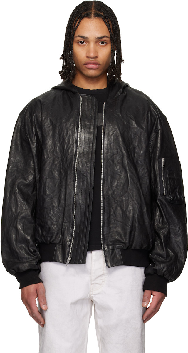 ALEXANDER DIGENOVA: Black Leather Hooded Jacket | SSENSE