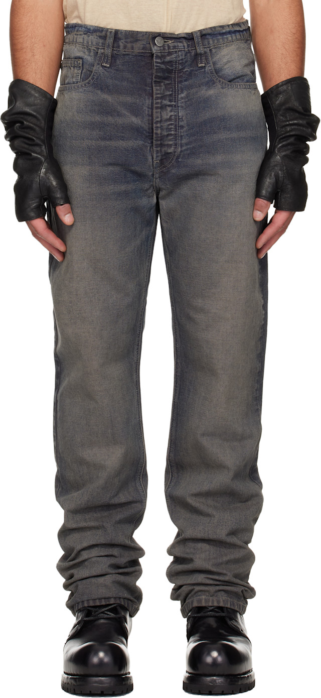 パンツ Alexander Digenova Thrashed Wax denim ALEXANDER DIGENOVA: Navy Classic Straight Leg Jeans | SSENSE