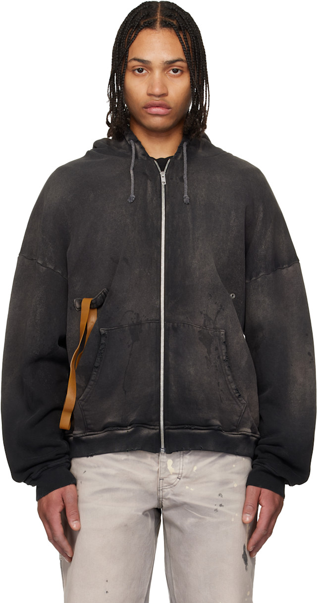 ALEXANDER DIGENOVA: Black Rubber Band Hoodie | SSENSE