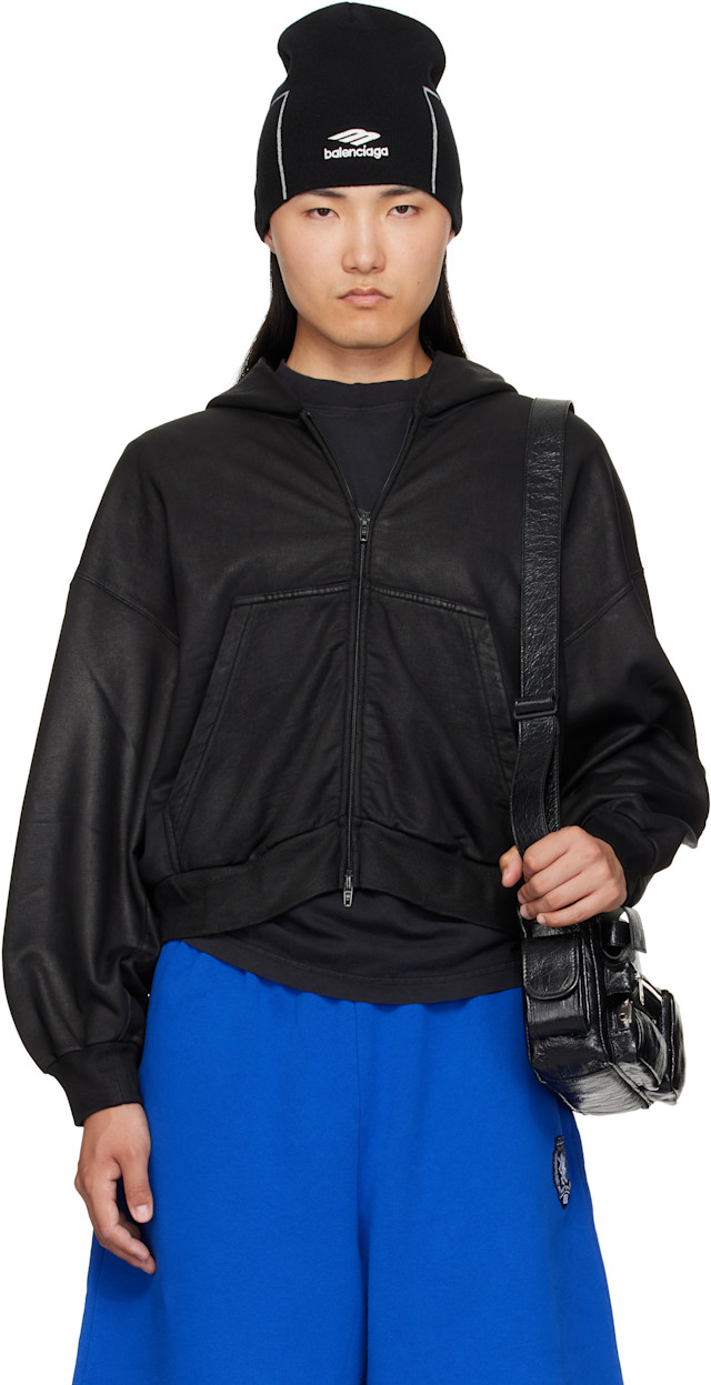 Balenciaga: ブラック クロップド ジップアップフーディ | SSENSE 日本