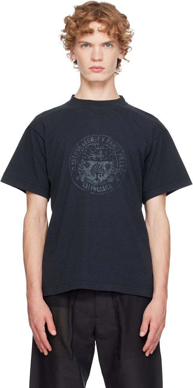Balenciaga: Black Standard Address Crest T-shirt | SSENSE Canada