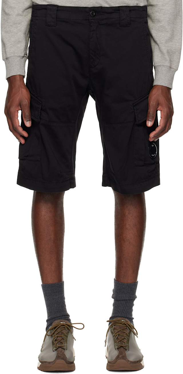パンツ C.P. Company Lens Shorts Black S C.P. Company: Black Stretch Sateen Cargo Lens Shorts | SSENSE
