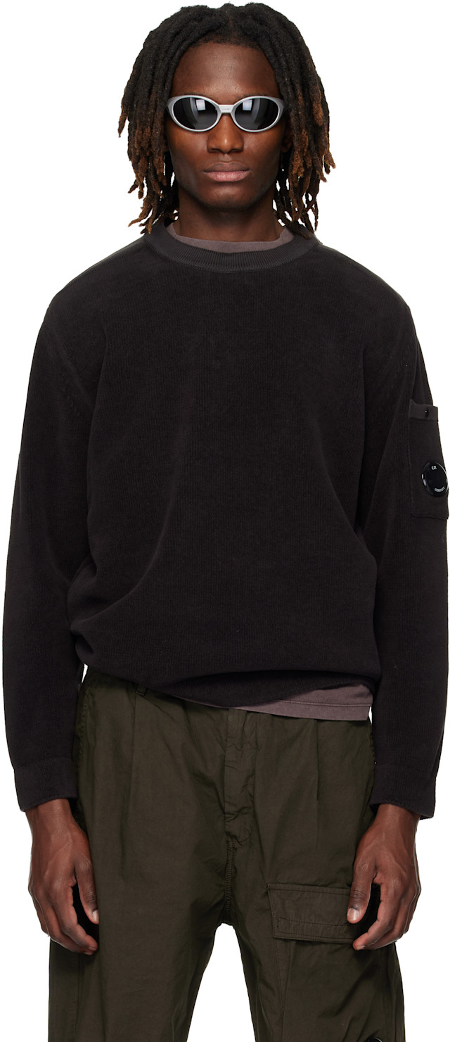 C.P. Company: Black Cotton Chenille Lens Sweater | SSENSE