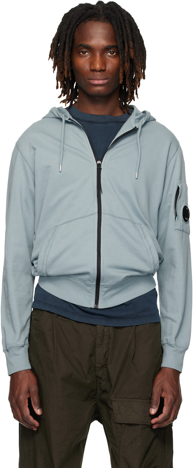 C.P. Company: Blue Light Fleece Zip Lens Hoodie | SSENSE