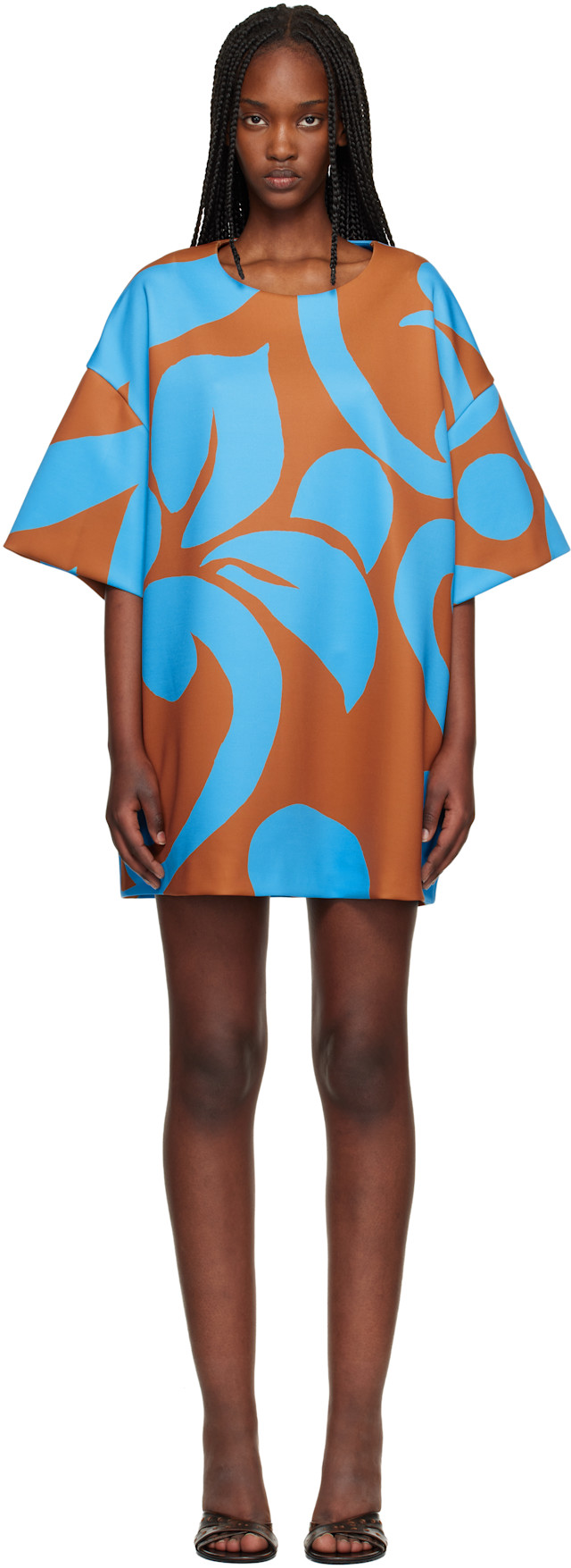 Dries Van Noten: Blue & Tan Oversized Minidress | SSENSE