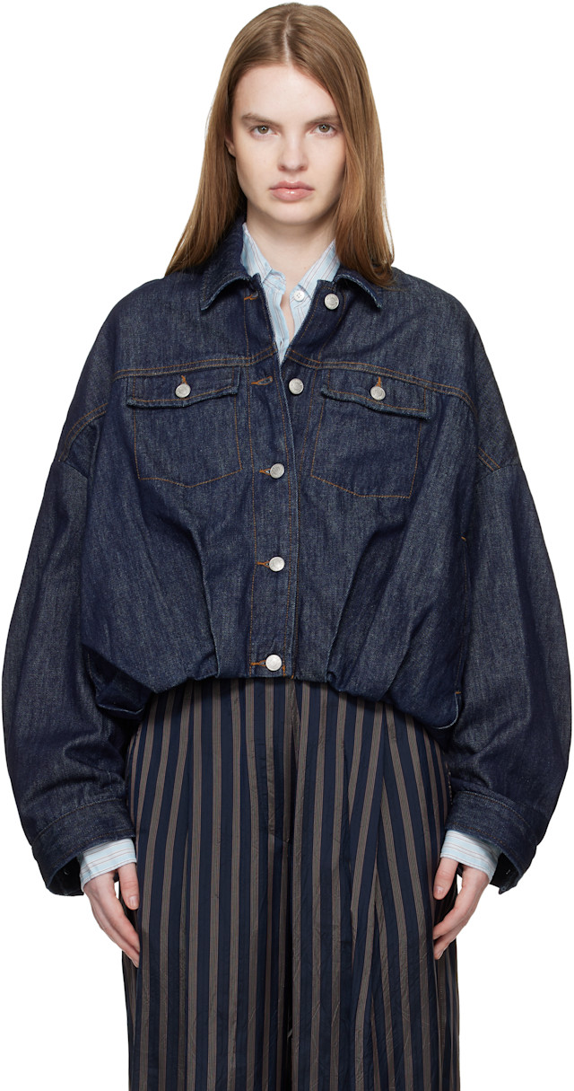 Dries Van Noten: ネイビー バブルヘム デニムジャケット | SSENSE 日本 Dries Van Noten: ネイビー バブルヘム デニムジャケット | SSENSE 日本