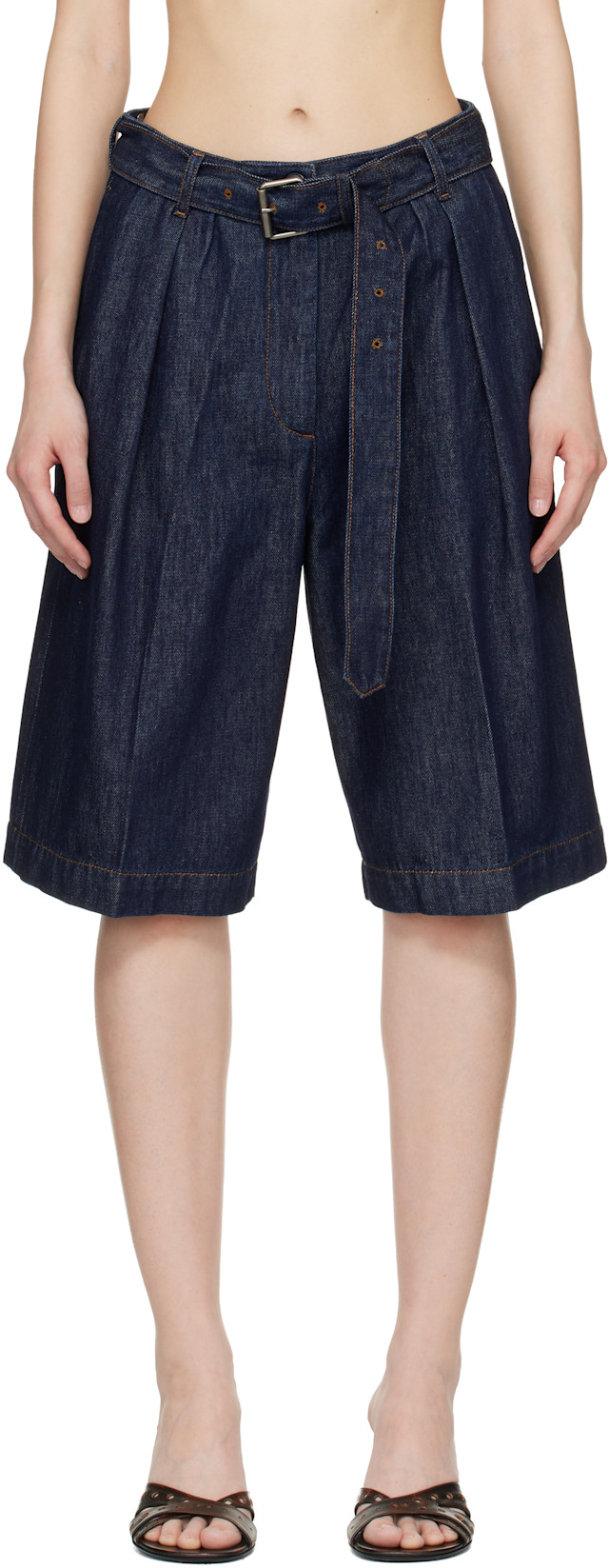 DRIES VAN NOTEN ベルテッド　ワイドショーツ M Dries Van Noten: Blue Belted Denim Shorts | SSENSE