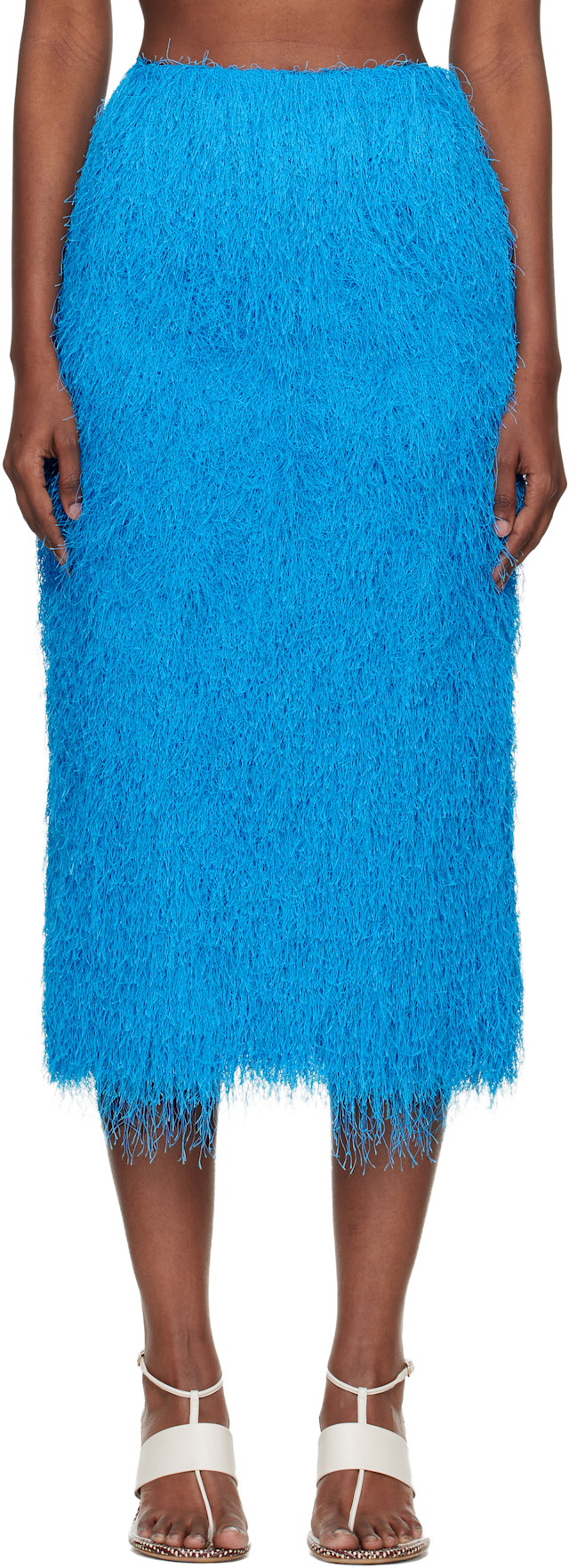 Dries Van Noten: Blue Fringed Midi Skirt | SSENSE