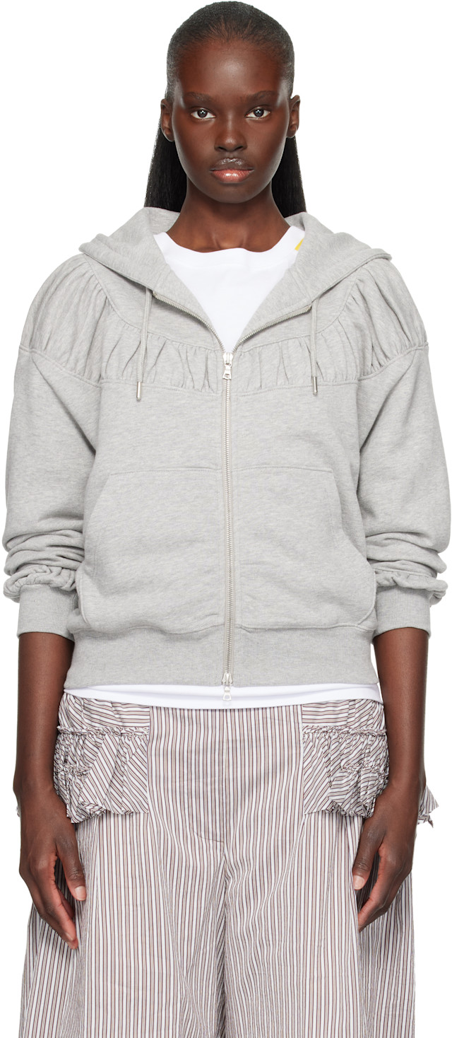 Dries Van Noten: Gray Cropped Loose Zipped Hoodie | SSENSE